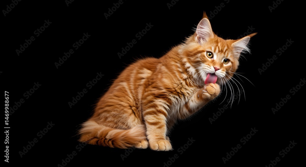 Obraz premium Ginger Kitten Cleaning Paw