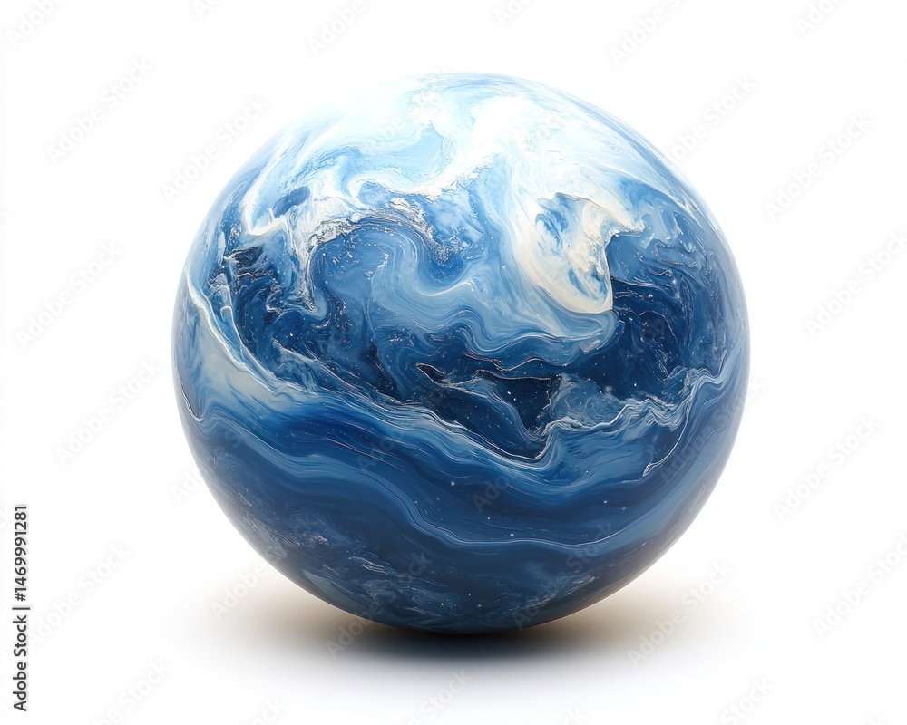 A sphere with swirling blue and white patterns A sphere with swirling blue and white patterns
