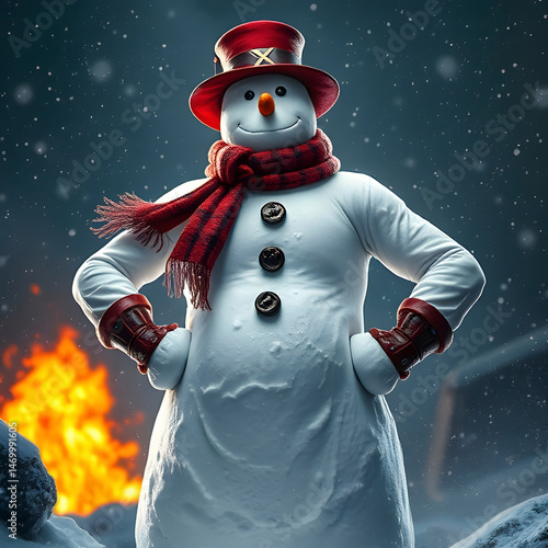 snowman with red hat and scarf