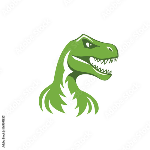Green Tyrannosaurus Rex Head And Torso Vector Illustration Isolated On White Background Cartoon Mascot