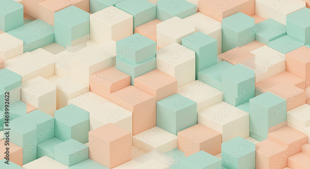 Fototapeta premium Minimalist Repeating 3D cubes and hexagons in pastel tones