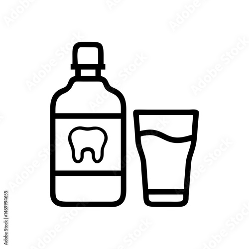 Tooth Mouthwash Outline – Dental Hygiene and Oral Care Vector Illustration