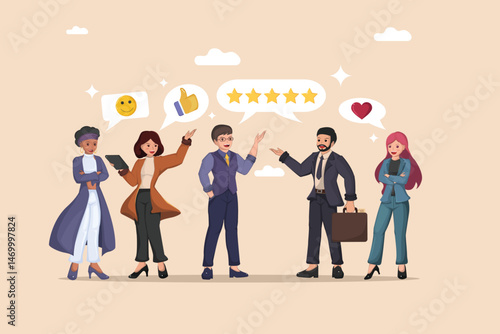 Concept Positive Feedback: Professionals Expressing Satisfaction with Smile , Thumbs Up, Five-Star Ratings.