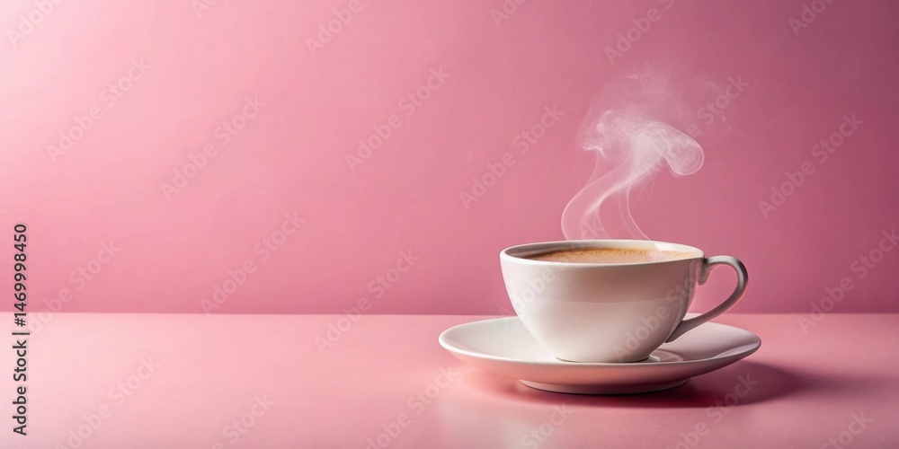 Fototapeta premium Aromatic Steam Rising from a Warm Beverage in a Delicate Cup on a Pastel Surface
