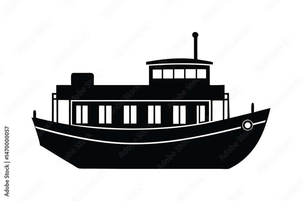 Obraz premium Steamboat silhouette vector illustration, Set of Steamboat silhouette