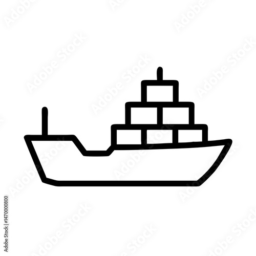  Cargo Ship Vector Icon , Black Outline Maritime Shipping Vessel