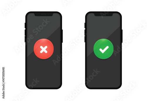 Completed and canceled icons design for smartphones. Approved and declined icons design for smartphones. Vector illustration.
