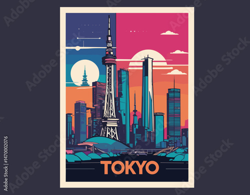 Y2K Futuristic illustration of tokyo japan vector t shirt design, vector graphic, typographic poster or tshirts street wear and Urban style