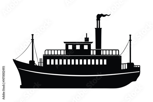 Steamboat silhouette  vector illustration, Set of Steamboat silhouette