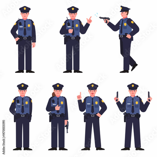 Law Enforcement Personnel in Uniform: A collection of various uniformed police officers are set against a clean background, embodying the dedication.