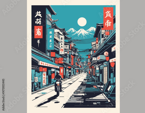 Futuristic illustration of japan vector t shirt design, vector graphic, typographic poster or tshirts street wear and Urban style