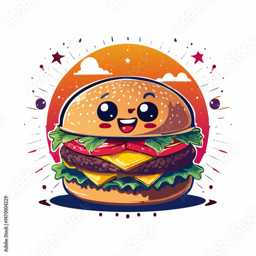 Funny cartoon character of burger Graphic Design for T shirt Street Wear and Urban Style