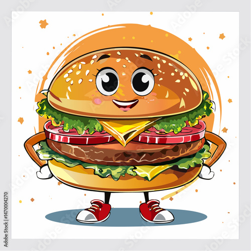 Funny cartoon character of burger Graphic Design for T shirt Street Wear and Urban Style