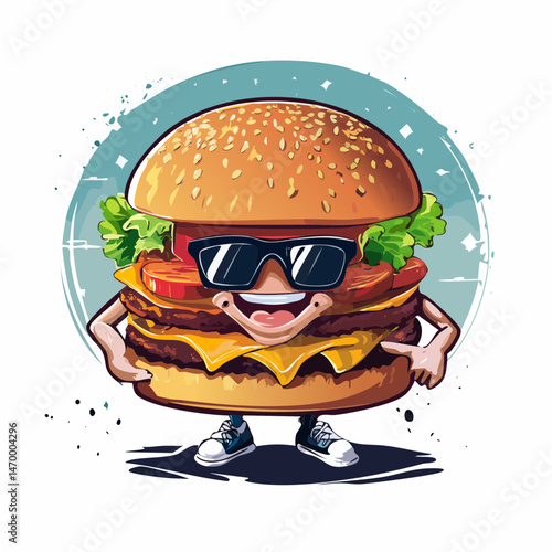 Funny cartoon character of burger Graphic Design for T shirt Street Wear and Urban Style