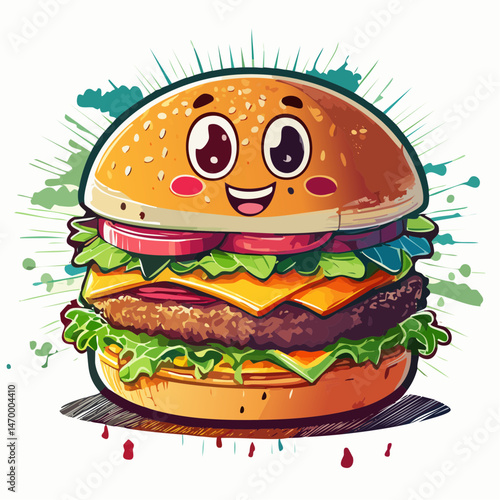 Funny cartoon character of burger Graphic Design for T shirt Street Wear and Urban Style