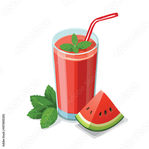 Watermelon-Mint Juice Vector Illustration with Flat Design, Clean Line Art, and Modern Minimalist AestheticArt.