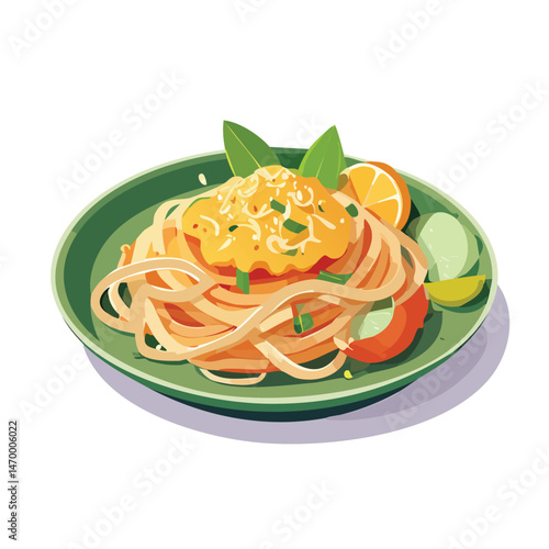Pad Thai Vector Illustration with Flat Design, Clean Line Art, and Modern Minimalist AestheticArt.