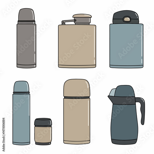 Insulated Flasks Collection: A carefully curated collection of insulated flasks, showcasing a variety of designs and colors, perfect for keeping beverages at the desired temperature.