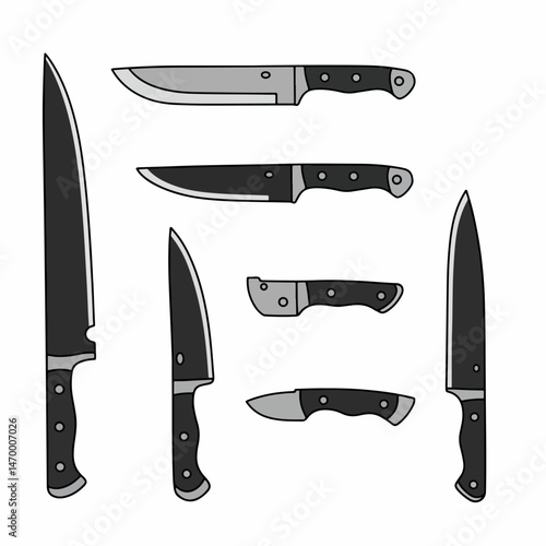 Knife collection: A selection of various knives, showcasing an array of blades designed for diverse culinary applications. These essential tools are meticulously illustrated, displaying sharp.