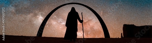 A Stargazer Contemplating the Inner Silence of the Cosmic Universe Under a Starry Night Arch