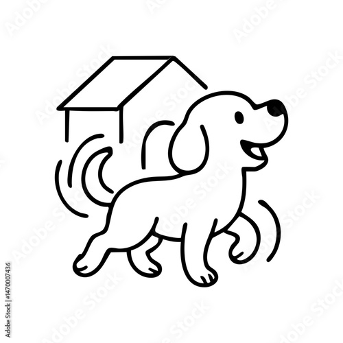 A dog running wildly in circles with exaggerated motion lines, ears flopping and big smile, full of chaotic joy.