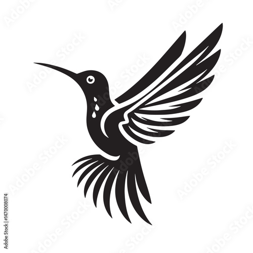 Hummingbird Silhouette line art vector illustration on white background