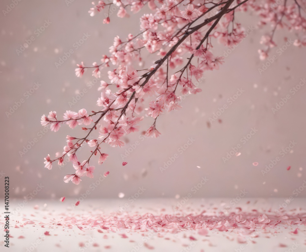 Fototapeta premium Delicate pink sakura petals drift on a soft pastel backdrop , pink, background