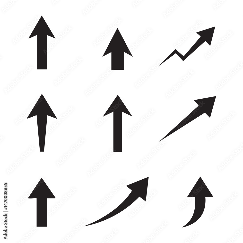 Set of up arrow silhouette icons on white background Set of up arrow silhouette icons on white background