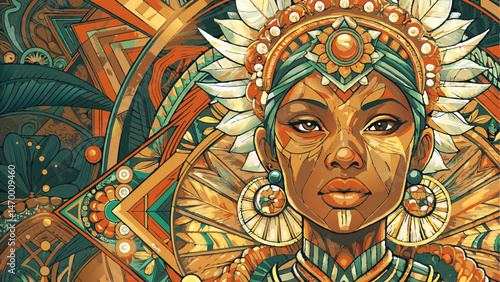 African-Inspired Watercolor Tapestry Background – Vibrant Cultural Patterns & Motifs Celebrating Heritage with Copy Space