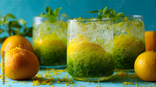 Matcha Yuzu Spritz with Sparkling Water and Citrus Zest (AI Image)