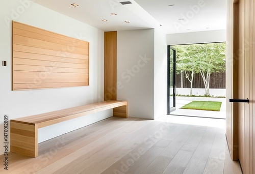 Wallpaper Mural A wooden bench sitting in the middle of a hallway. Torontodigital.ca