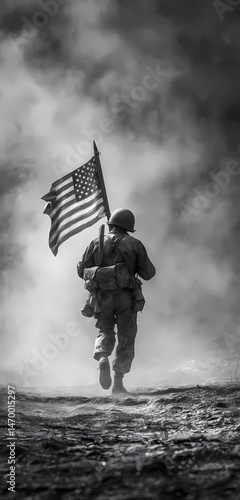 Veterans Day graphic material Patriotic American Flag and Military Memorabilia, American flag watercolor, Military boots silhouette, Soldier tribute