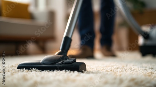 Wallpaper Mural Close-up view of vacuum cleaner head on carpet with blurred figure in the background during cleaning
 Torontodigital.ca