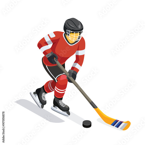 Ice hockey player Vector Illustration with Flat Design, Clean Line Art, and Modern Minimalist AestheticArt.