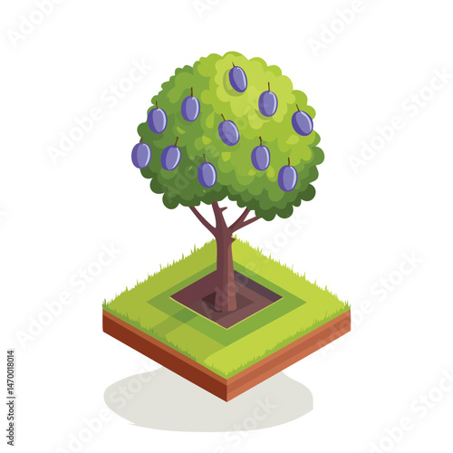 Plum Tree Vector Illustration with Flat Design, Clean Line Art, and Modern Minimalist AestheticArt.