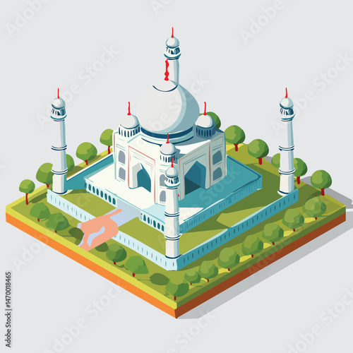 Taj Mahal, Agra, India Vector Illustration with Flat Design, Clean Line Art, and Modern Minimalist AestheticArt.