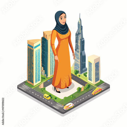 Burj Khalifa, Dubai, United Arab Emirates Vector Illustration with Flat Design, Clean Line Art, and Modern Minimalist AestheticArt.