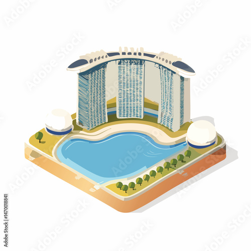 Marina Bay Sands, Singapore, Singapore Vector Illustration with Flat Design, Clean Line Art, and Modern Minimalist AestheticArt.