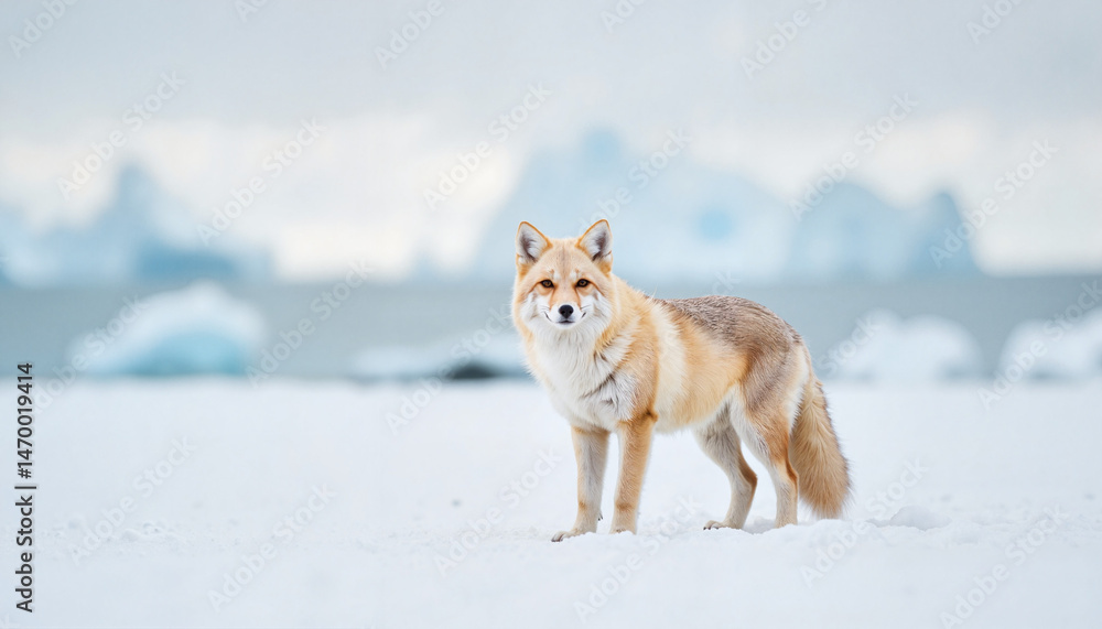 Fototapeta premium Arctic fox standing elegantly on snowy landscape 