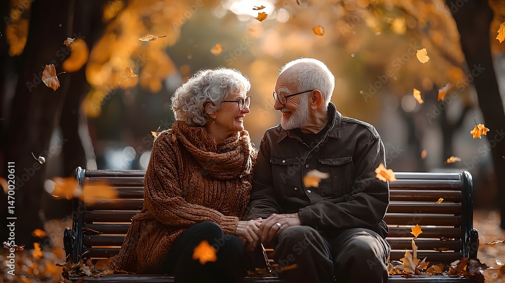 Joyful senior couple enjoying autumn together in the park