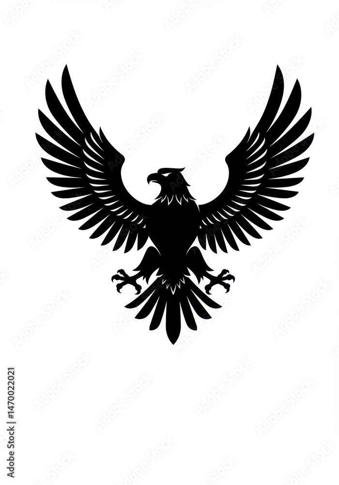 Obraz premium Black eagle with open wings on white background