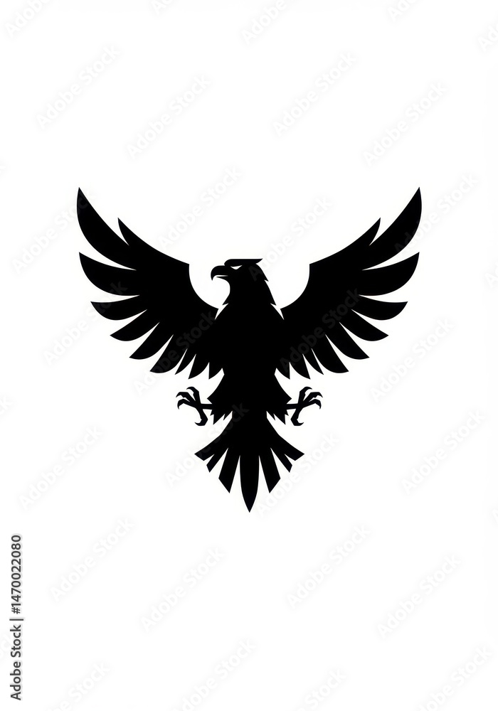 Fototapeta premium Silhouette of eagle with open wings on white background