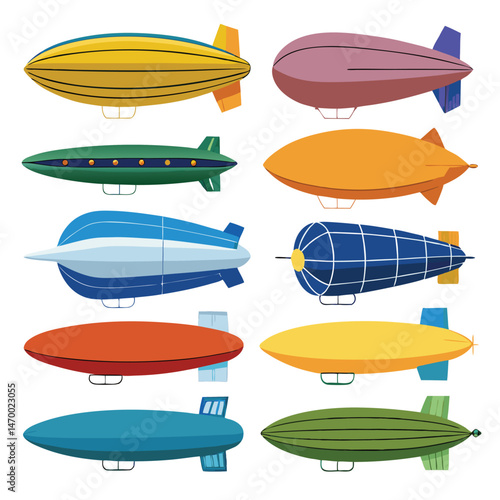 Nine classic Dirigible arranged on a white background.