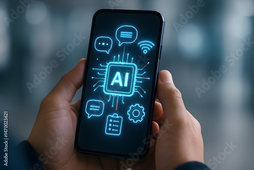 Wallpaper Mural Stunning Mobile App Interface: Technology Icons on Smartphone Torontodigital.ca