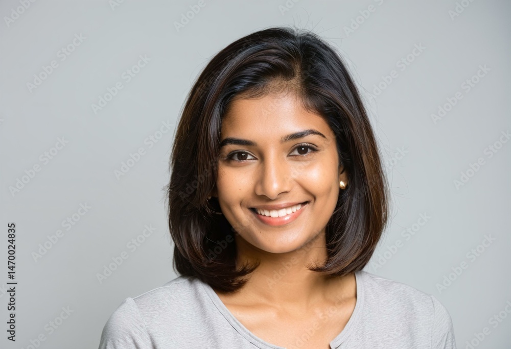 A smiling woman in a gray shirt. A smiling woman in a gray shirt.