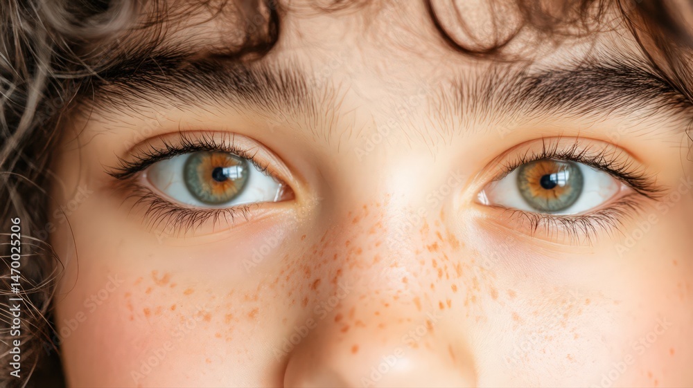 Fototapeta premium Closeup Portrait Of Young Person With Freckles And Hazel Eyes