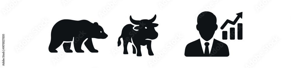 Fototapeta premium Bear and bull market icons with businessman symbol