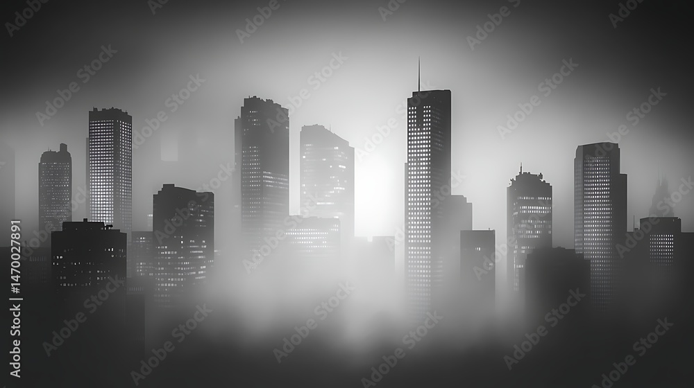 City skyline in atmospheric mist City skyline in atmospheric mist