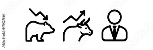 Bear and bull market symbols with businessperson icon