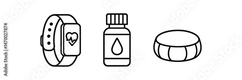 Fitness device, supplement bottle, and smart scale icons for health monitoring